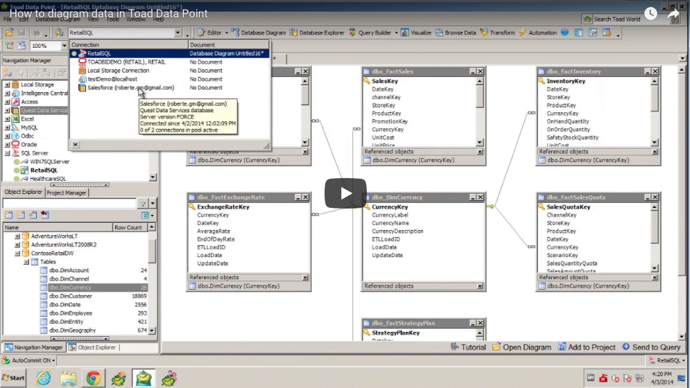 How to diagram data in Toad Data Point