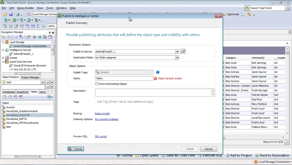 Introduction to the enhanced publishing interface in Toad Data Point