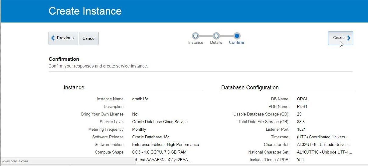 In the Confirmation click on Create the database instance as shown in Figure 23.