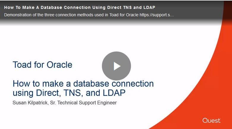 Watch How to make a database connection using Direct, TNS and LDAP.