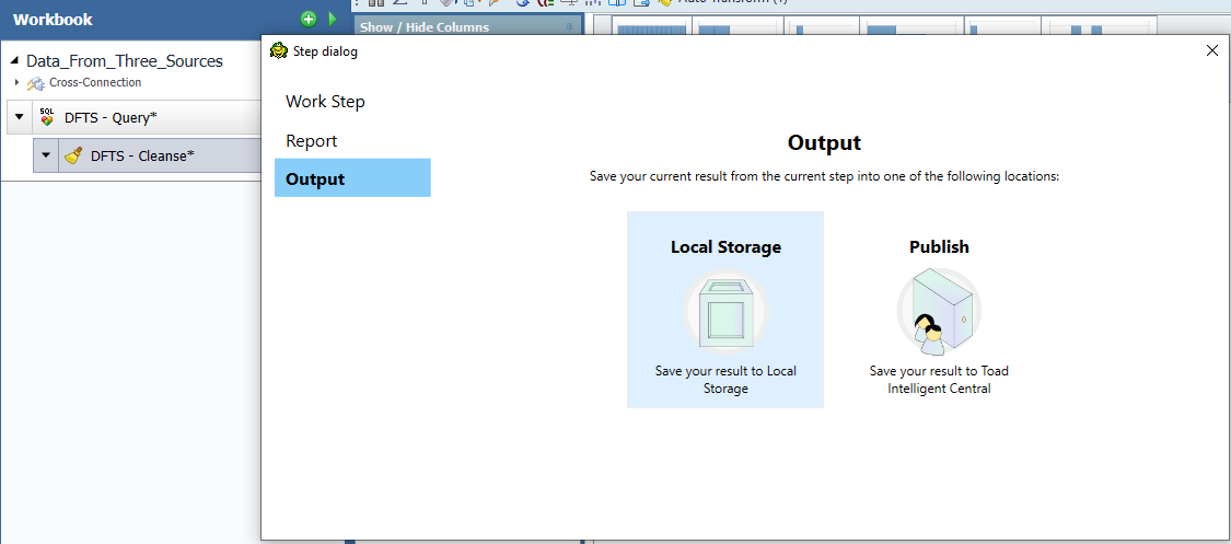 Saving data preparation tool output to local storage