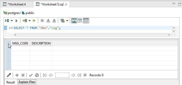 Figure 24. Using SELECT Statement to list Columns for Log Table