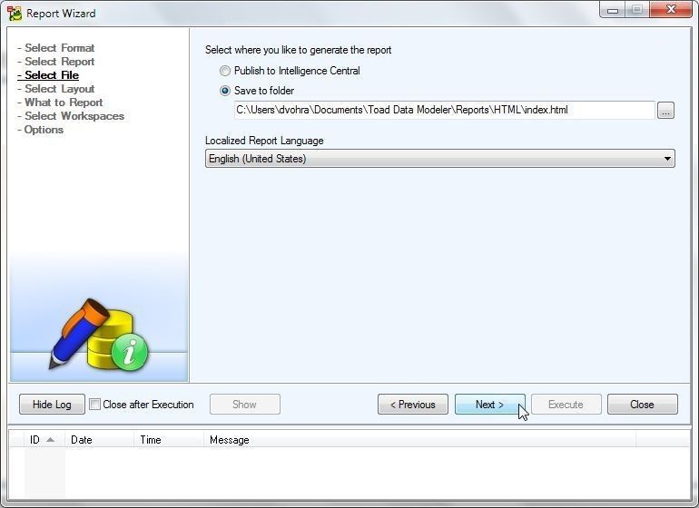 Figure 33. Indicating what folder to save the report file to