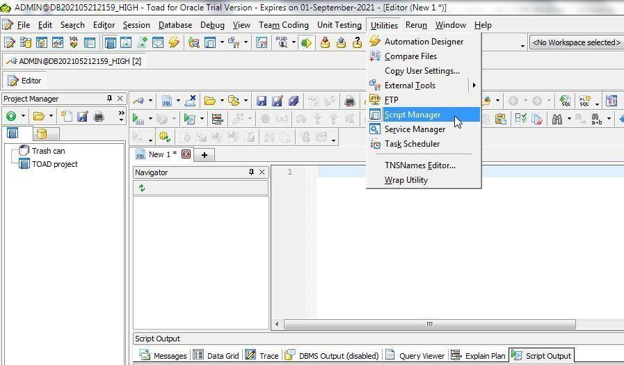 Selecting Utilities>Script Manager