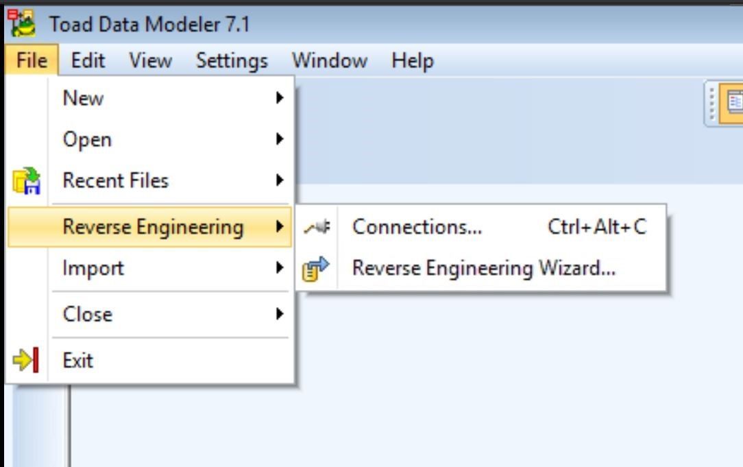 Screen shot of how to create a reverse engineering model in Toad Data Modeler.