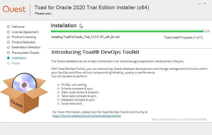 Toad for Oracle installation started.