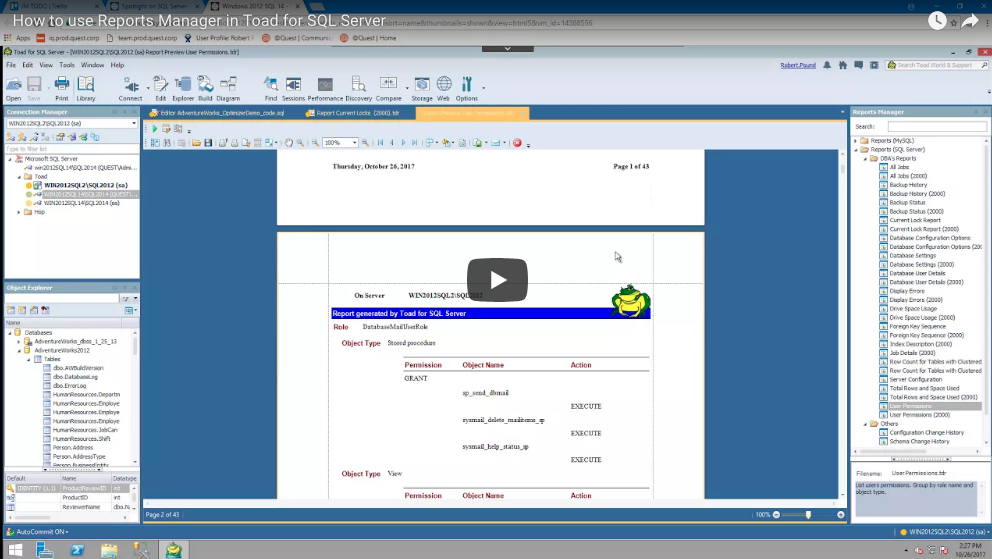 How to use Reports Manager in Toad for SQL Server