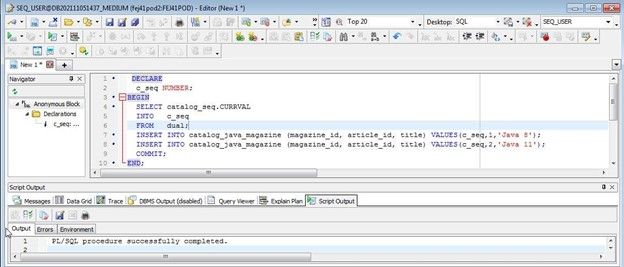 using a database Sequence in a PL SQL Procedure